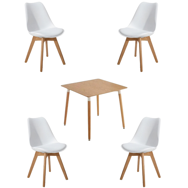 Comedor Mesa Cuadrada Melamina 80x80 cm + Sillas Tulip 2