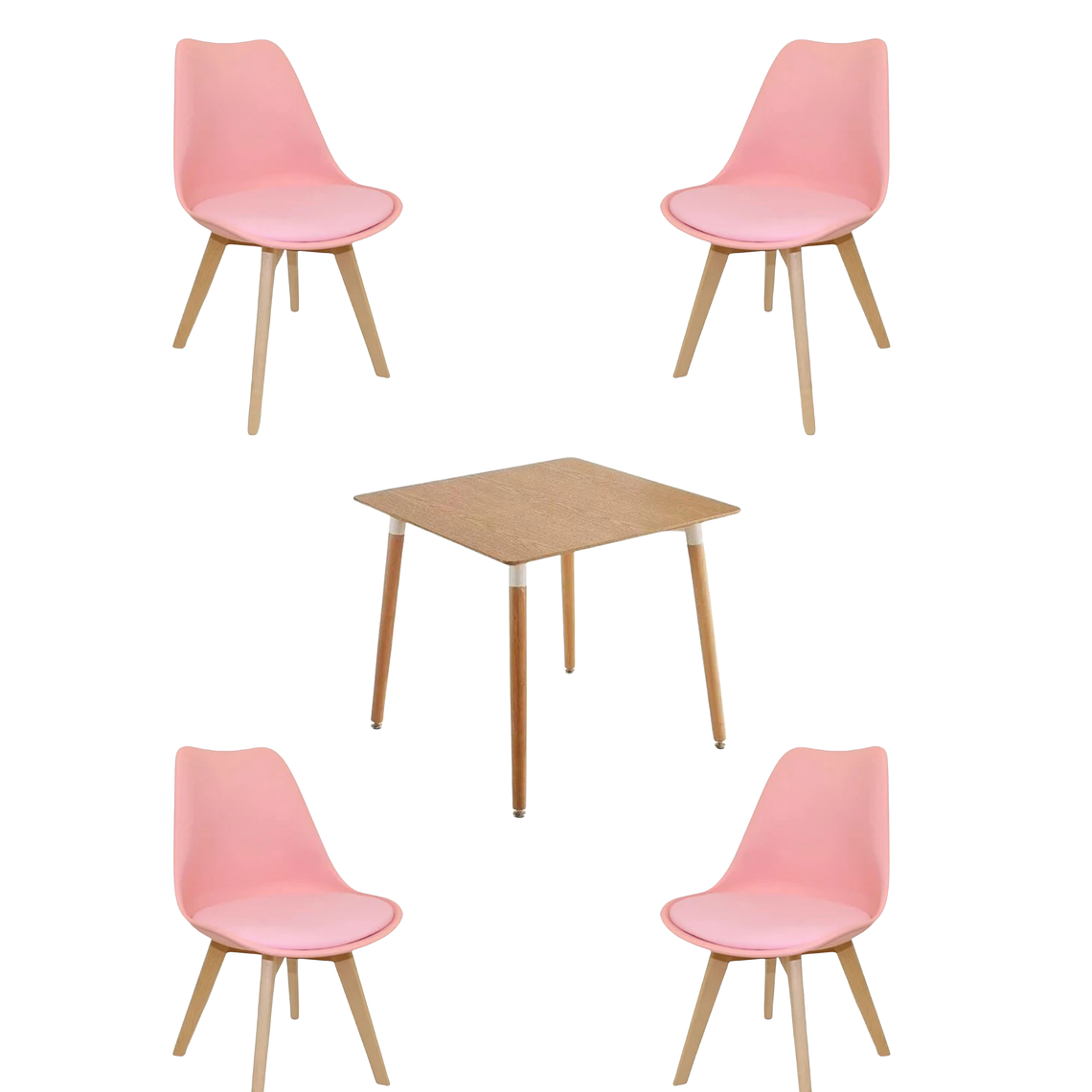 Comedor Mesa Cuadrada Melamina 80x80 cm + Sillas Tulip 4