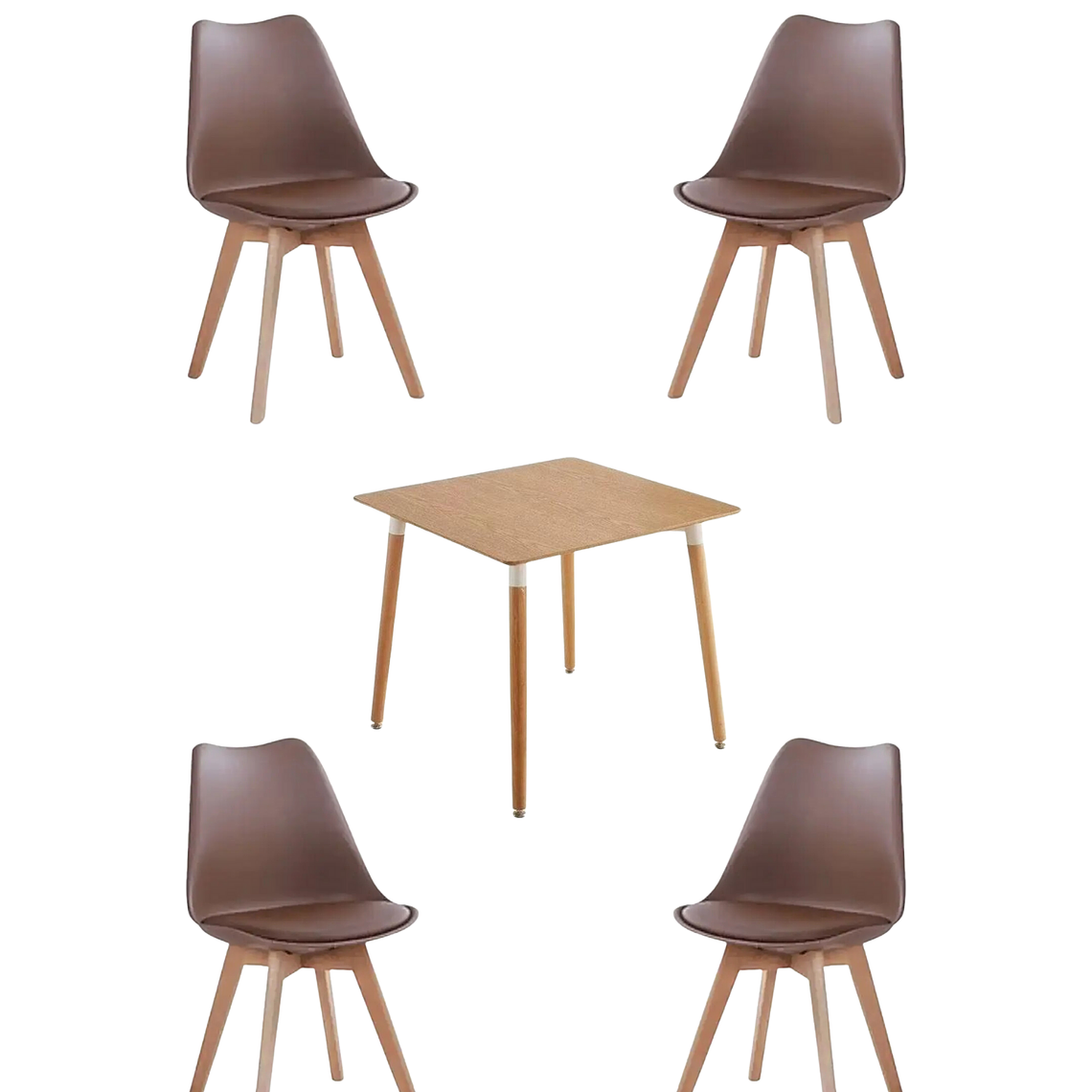 Comedor Mesa Cuadrada Melamina 80x80 cm + Sillas Tulip 5