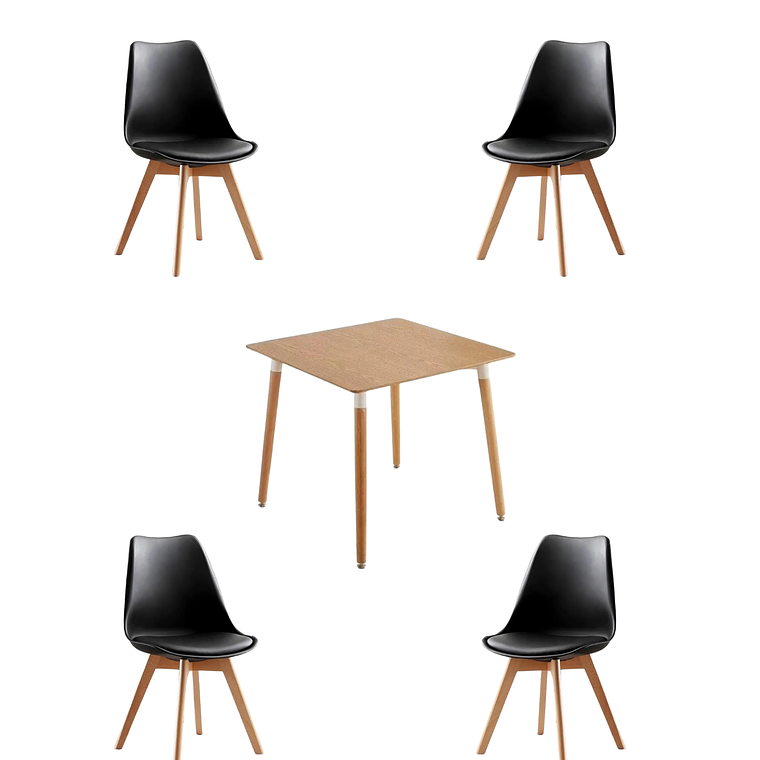 Comedor Mesa Cuadrada Melamina 80x80 cm + Sillas Tulip 7