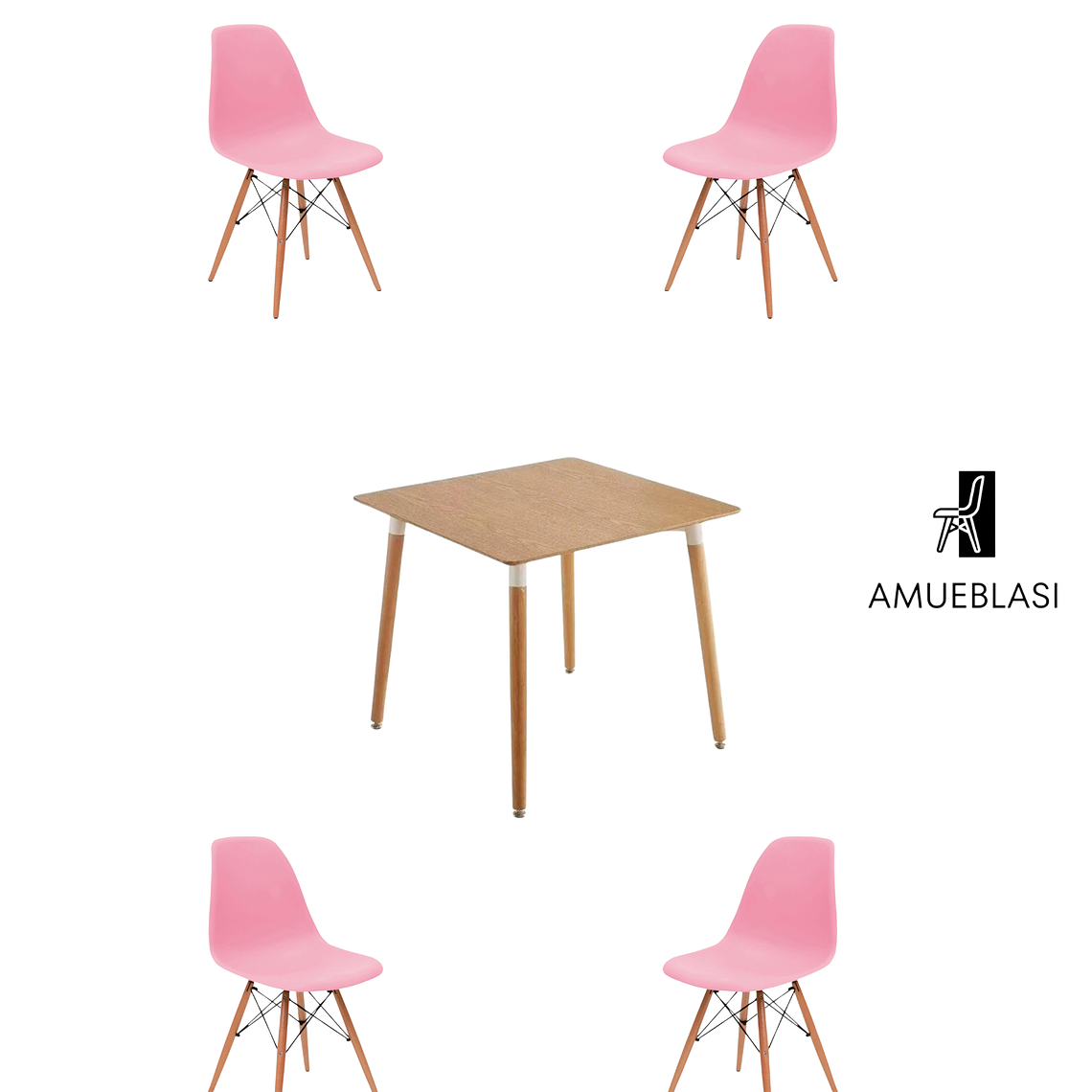Comedor Mesa Cuadrada De Melamina 80x80 cm + Sillas Eames 2