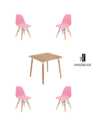Comedor Mesa Cuadrada De Melamina 80x80 cm + Sillas Eames