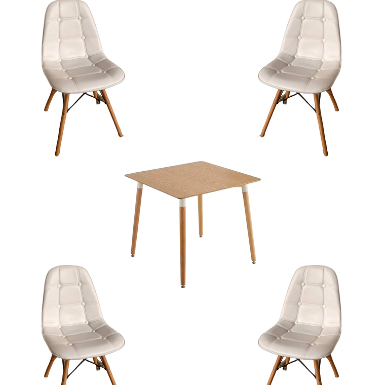 Comedor Mesa Cuadrada Melamina 80x80 cm + Sillas Buckle 2