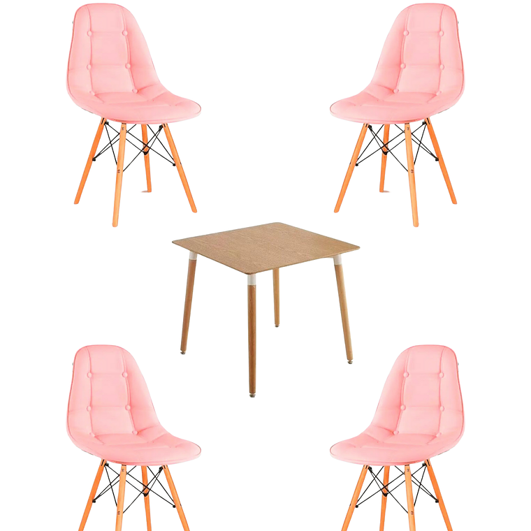 Comedor Mesa Cuadrada Melamina 80x80 cm + Sillas Buckle 4