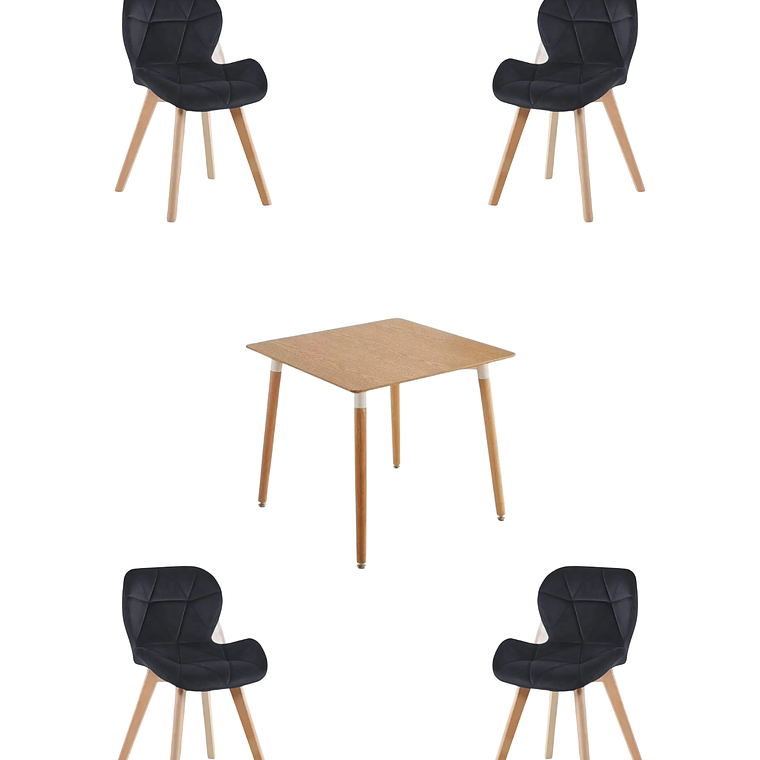 Comedor Mesa Cuadrada Melamina 80x80 cm + Sillas Radar Velvet 2