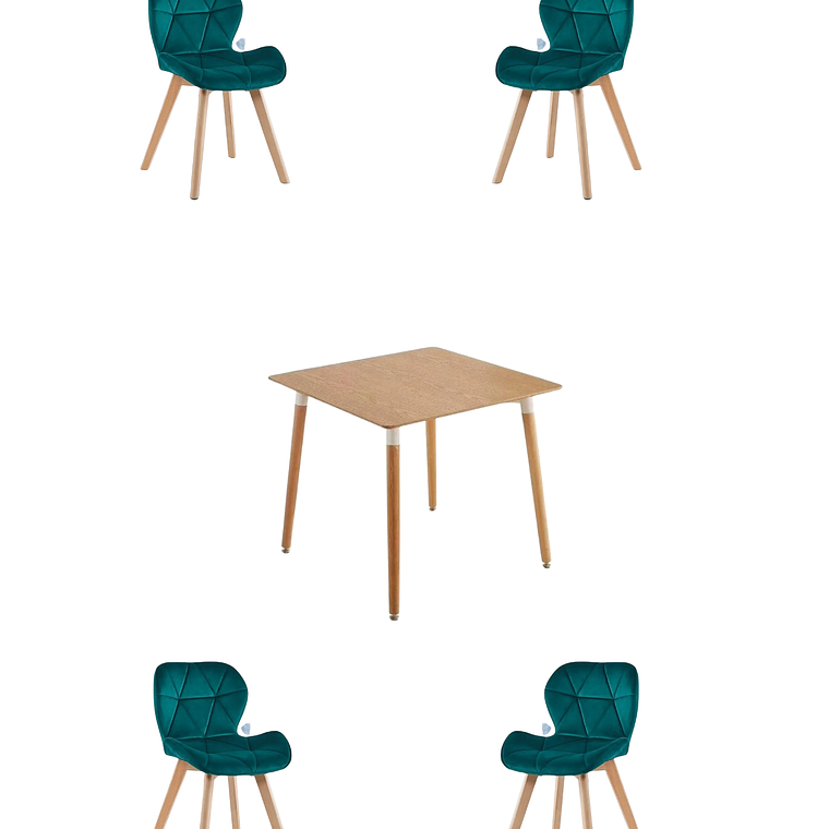 Comedor Mesa Cuadrada Melamina 80x80 cm + Sillas Radar Velvet 5