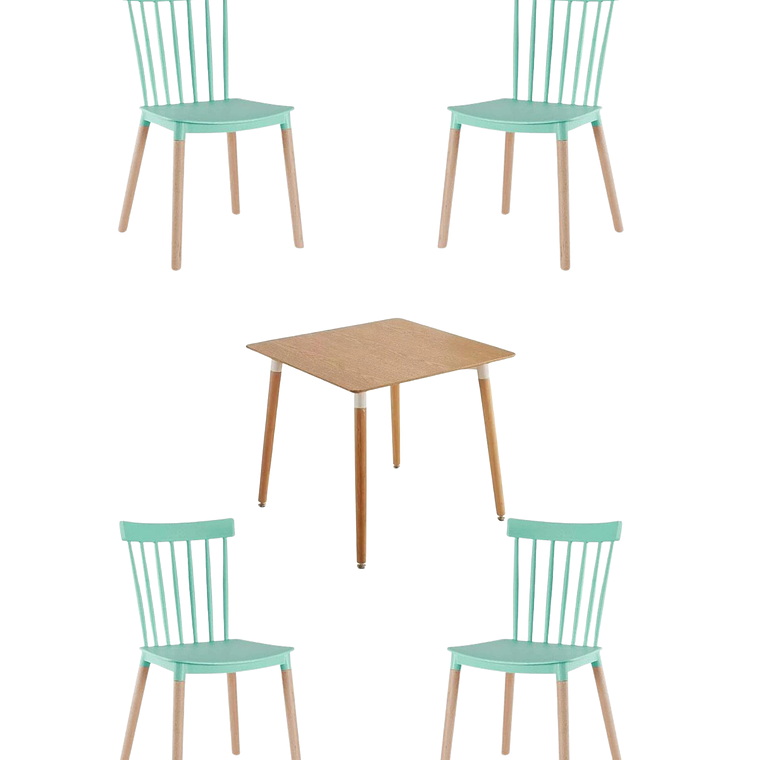 Comedor Mesa Cuadrada Melamina 80x80 cm + 4 Sillas Windsor 12