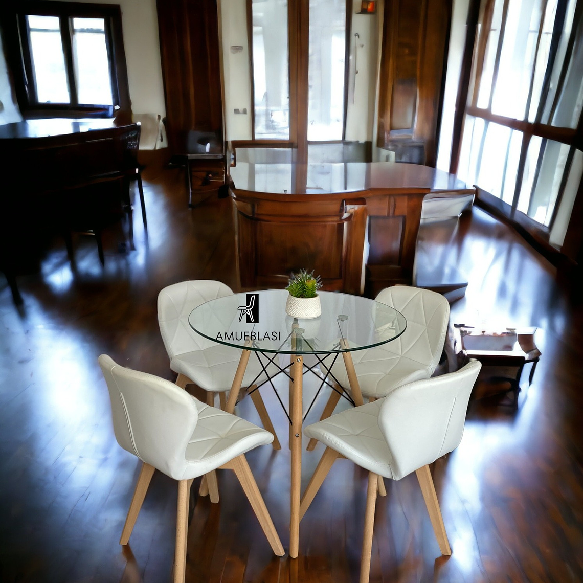 Comedor Mesa Redonda Vidrio Eames + Sillas Radar Fiori 1