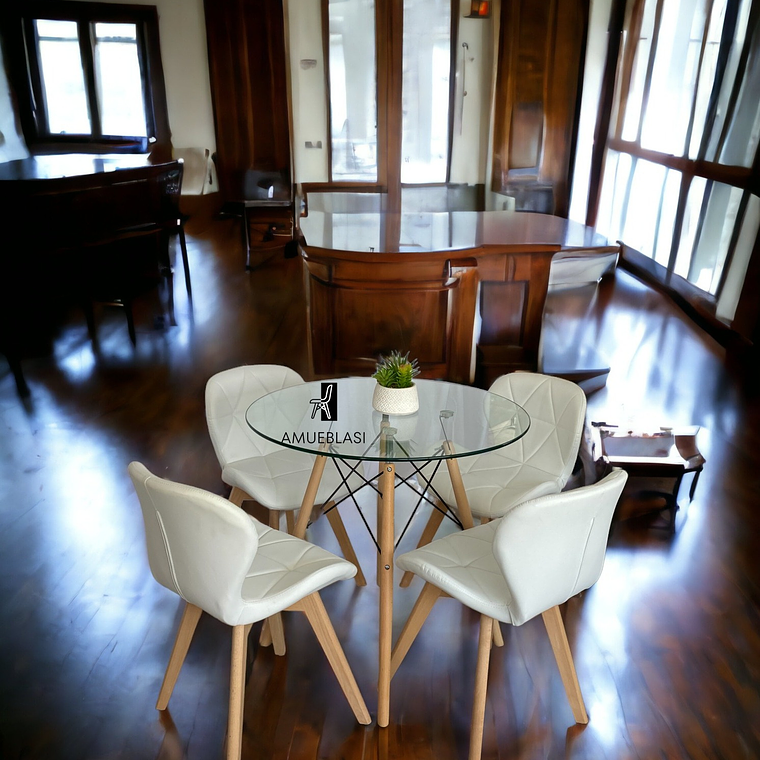 Comedor Mesa Redonda Vidrio Eames + Sillas Radar Fiori 1