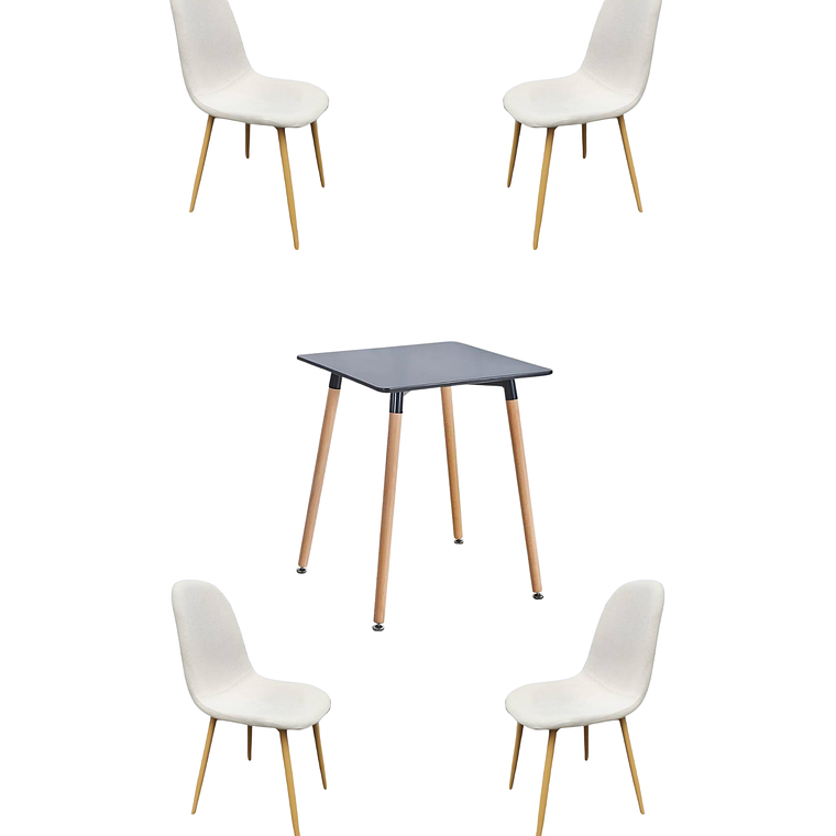 Comedor Mesa Cuadrada Melamina 80x80 cm + Sillas Scoop 6