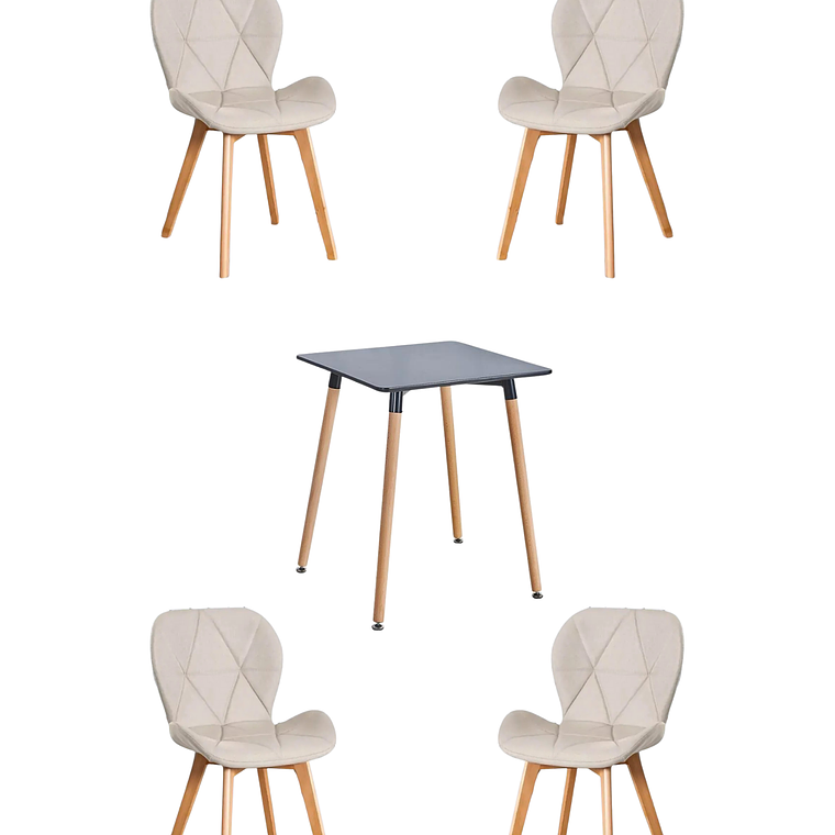 Comedor Mesa Cuadrada Melamina 80x80 cm + Sillas Radar Velvet 11