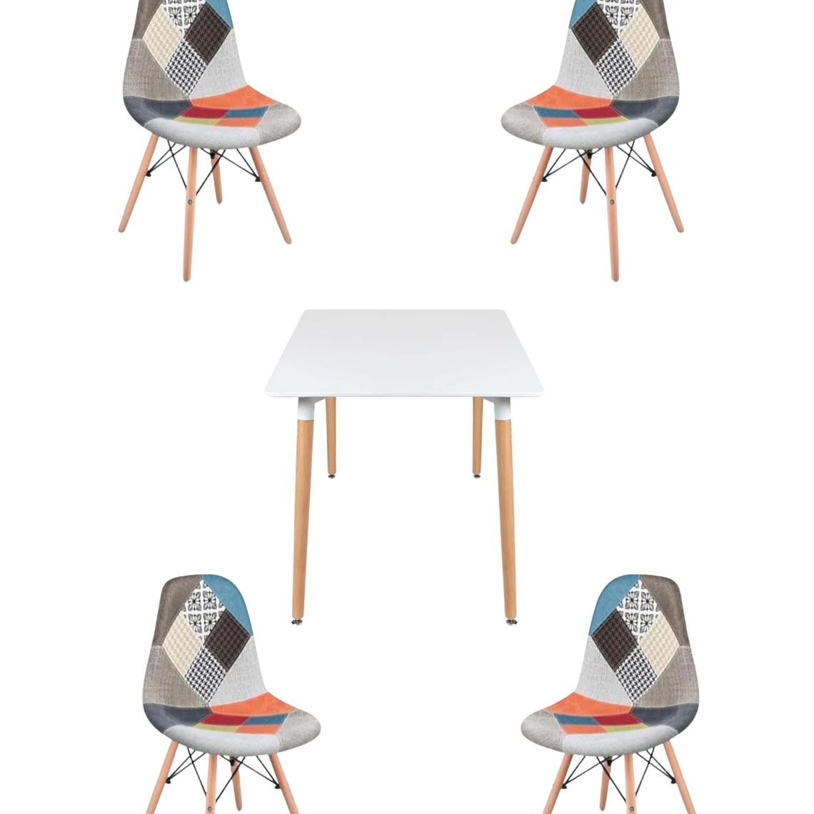 Comedor Mesa Cuadrada Melamina 80x80 cm + Sillas Patchwork 3