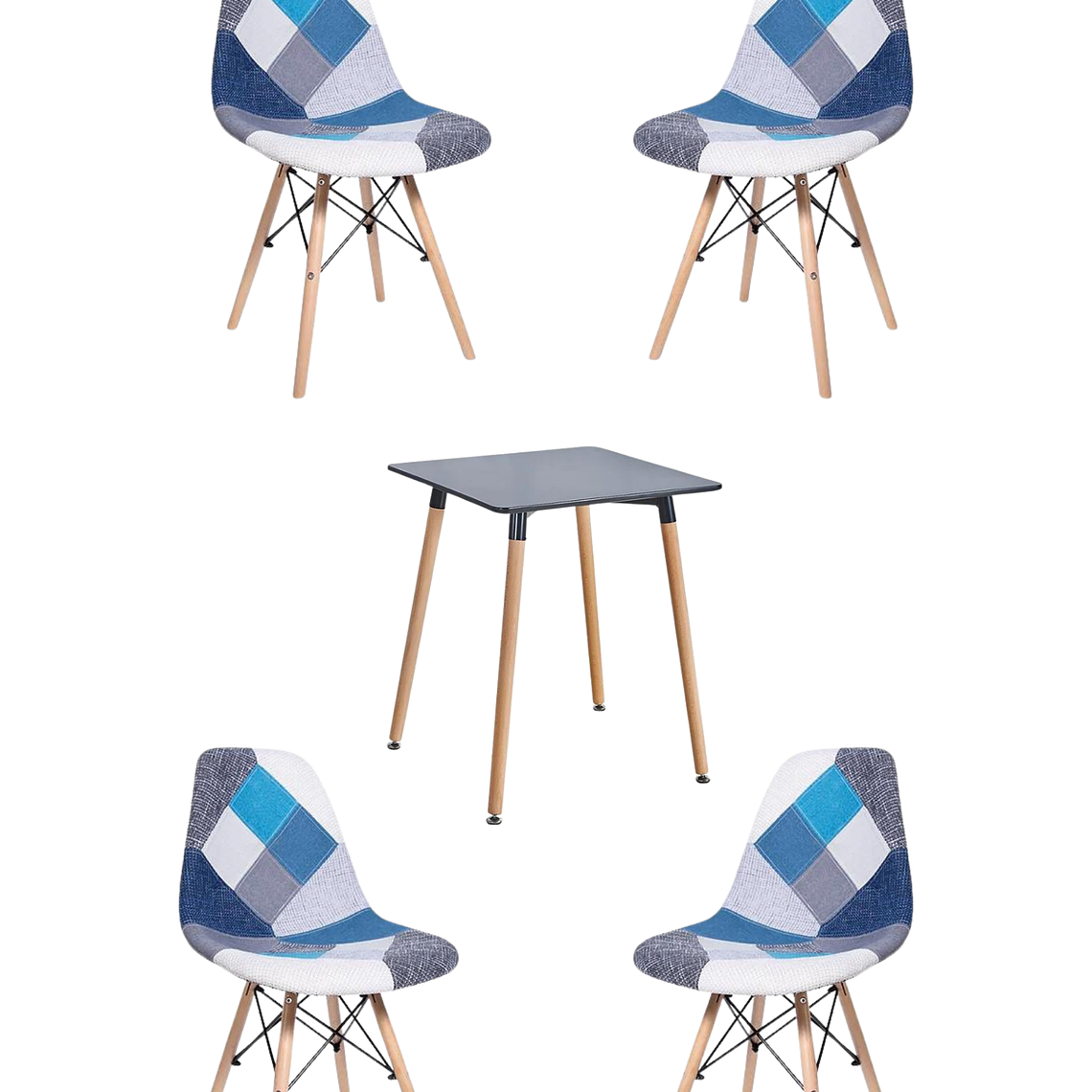 Comedor Mesa Cuadrada Melamina 80x80 cm + Sillas Patchwork 5