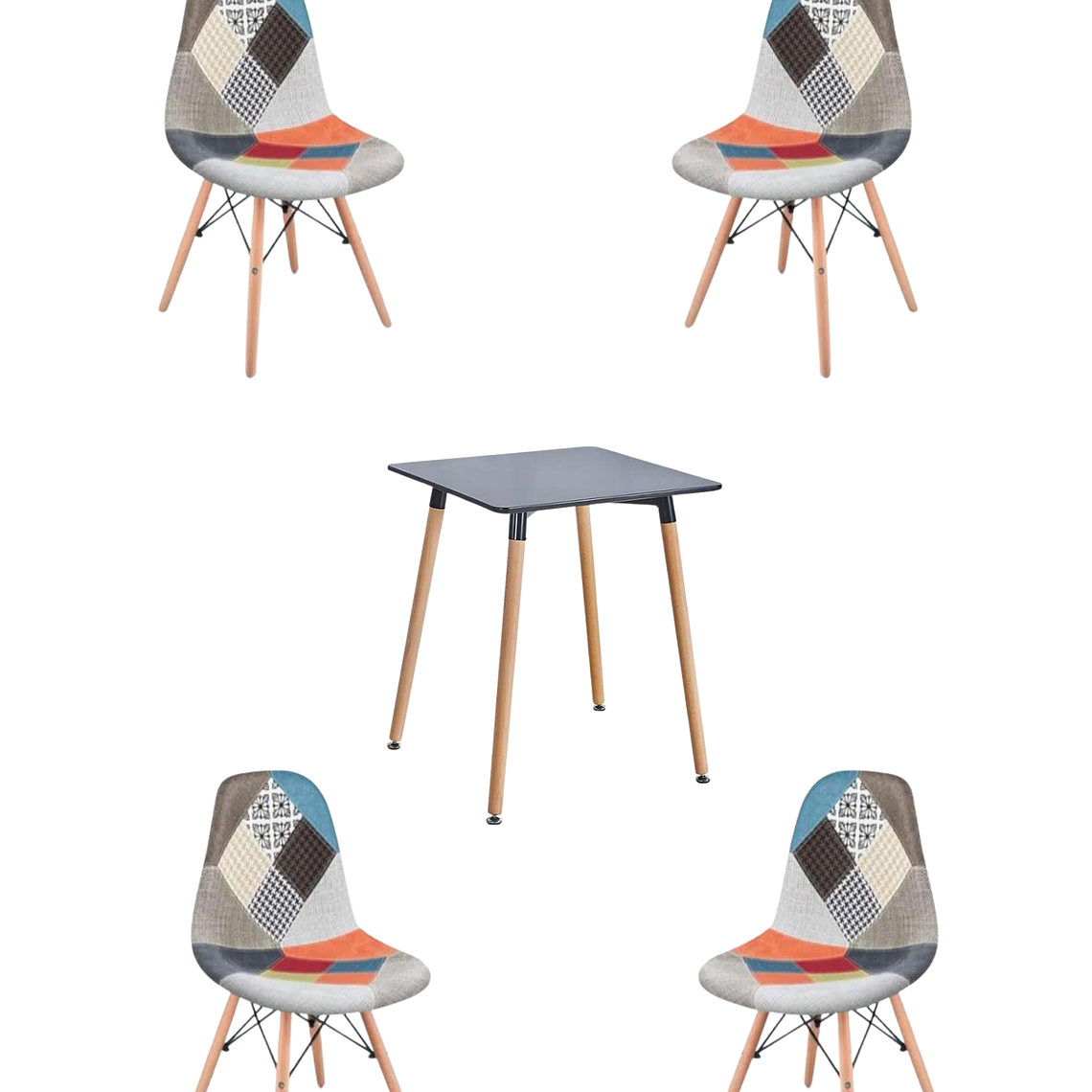 Comedor Mesa Cuadrada Melamina 80x80 cm + Sillas Patchwork 6