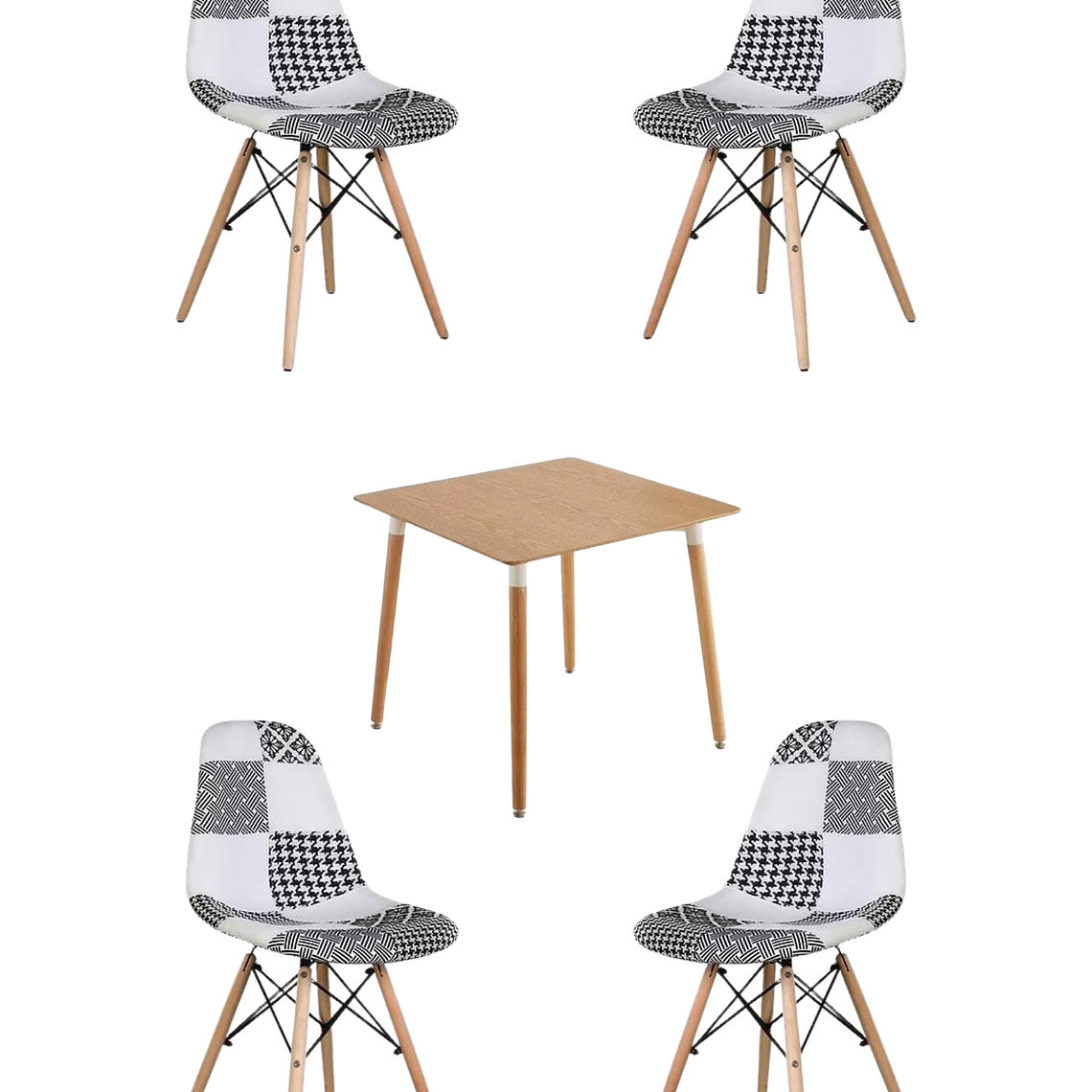 Comedor Mesa Cuadrada Melamina 80x80 cm + Sillas Patchwork 7