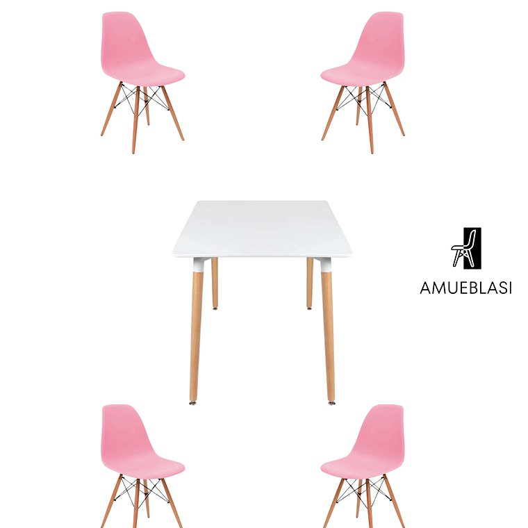Comedor Mesa Cuadrada De Melamina 80x80 cm + Sillas Eames 9