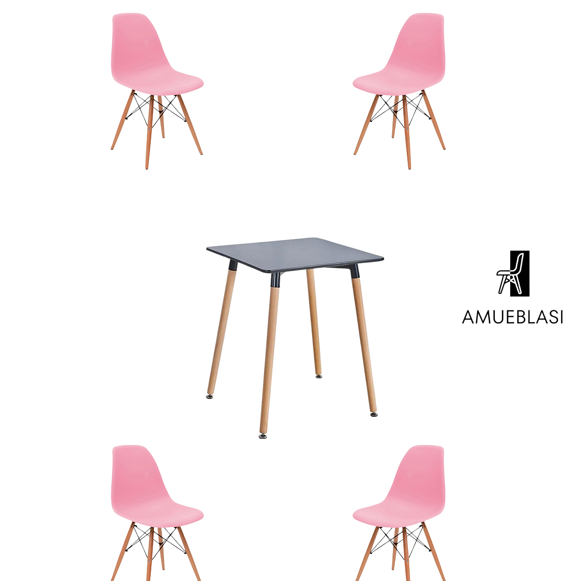 Comedor Mesa Cuadrada De Melamina 80x80 cm + Sillas Eames 15