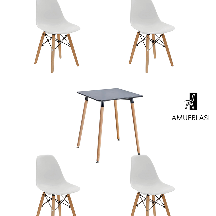 Comedor Mesa Cuadrada De Melamina 80x80 cm + Sillas Eames 21