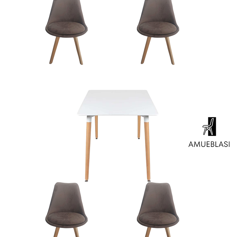 Mesa Cuadrada Melamina 80x80 cm + Sillas Tulip Velvet 2