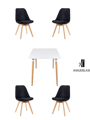 Mesa Cuadrada Melamina 80x80 cm + Sillas Tulip Velvet