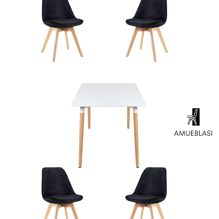 Mesa Cuadrada Melamina 80x80 cm + Sillas Tulip Velvet 1