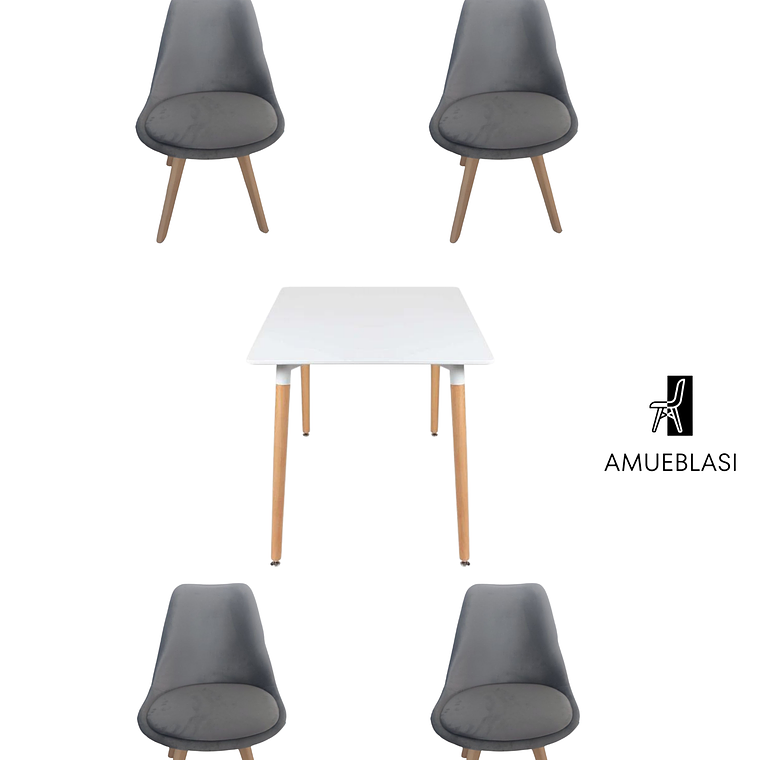 Mesa Cuadrada Melamina 80x80 cm + Sillas Tulip Velvet 3