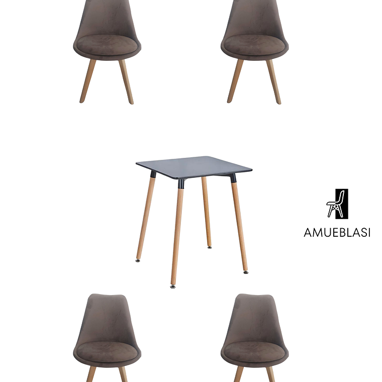 Mesa Cuadrada Melamina 80x80 cm + Sillas Tulip Velvet 4