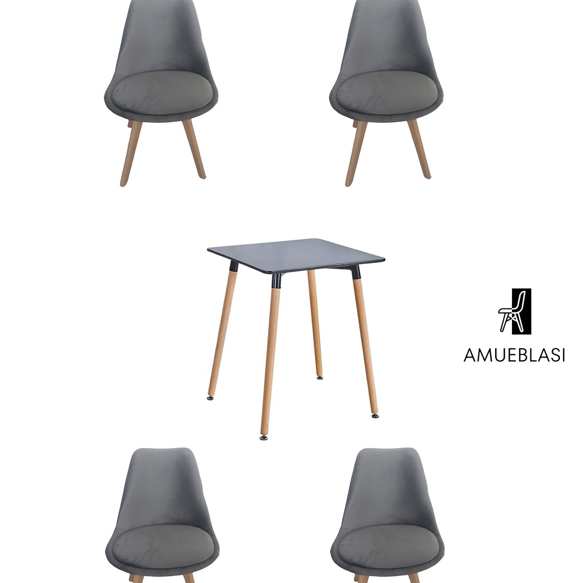 Mesa Cuadrada Melamina 80x80 cm + Sillas Tulip Velvet 6