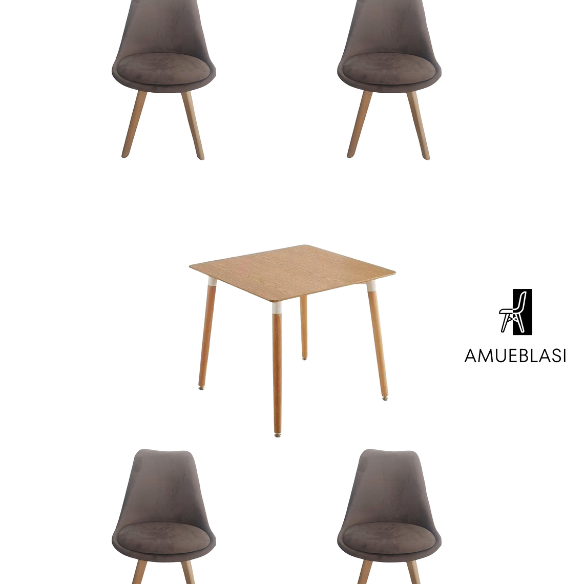 Mesa Cuadrada Melamina 80x80 cm + Sillas Tulip Velvet 7