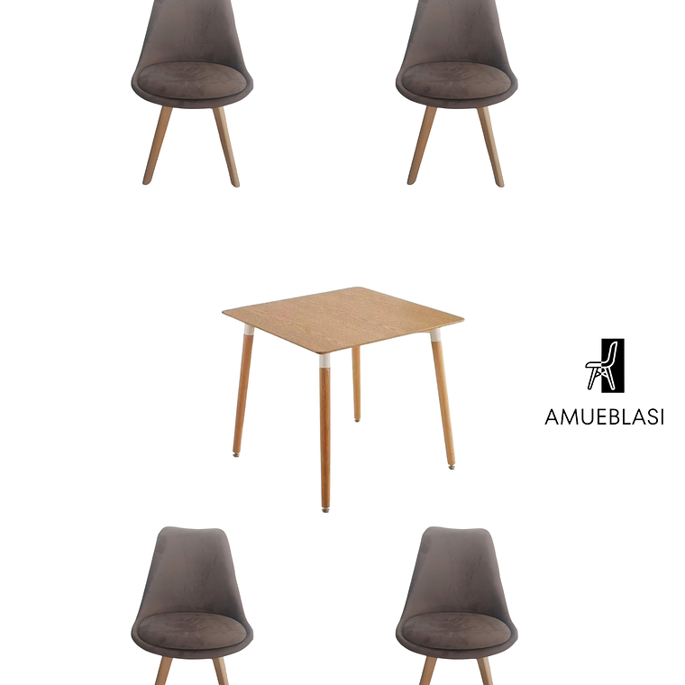 Mesa Cuadrada Melamina 80x80 cm + Sillas Tulip Velvet 7