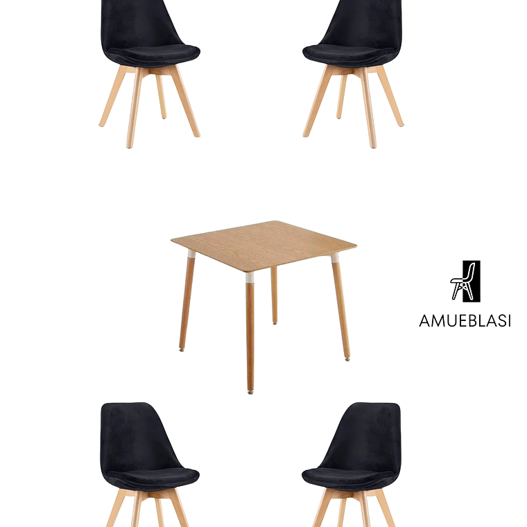 Mesa Cuadrada Melamina 80x80 cm + Sillas Tulip Velvet 8