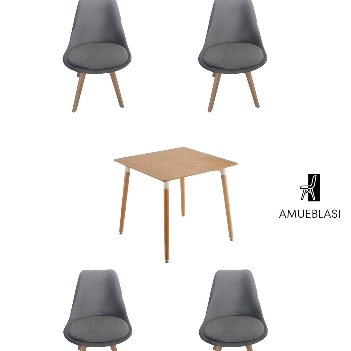 Mesa Cuadrada Melamina 80x80 cm + Sillas Tulip Velvet 9