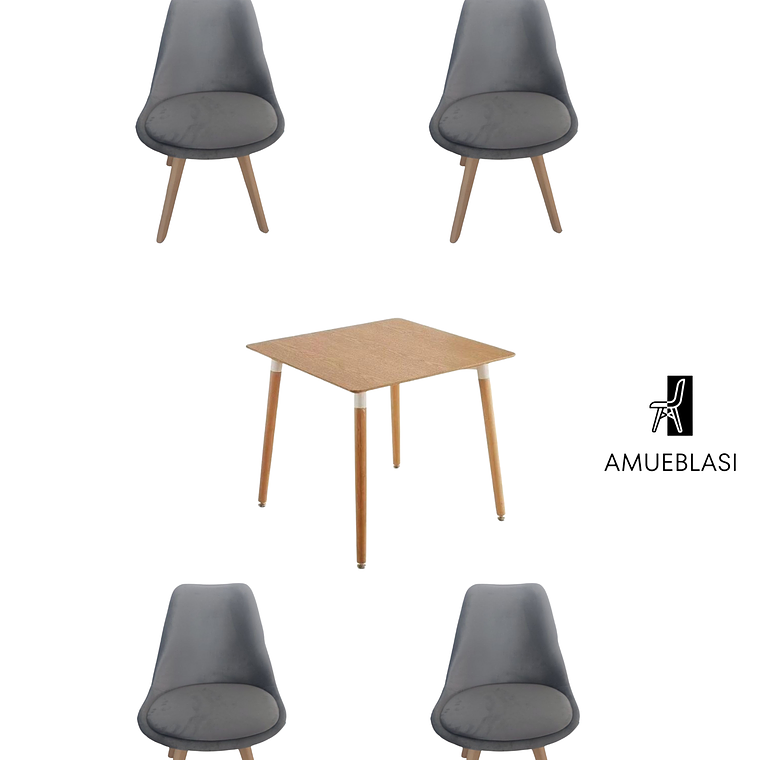 Mesa Cuadrada Melamina 80x80 cm + Sillas Tulip Velvet 9
