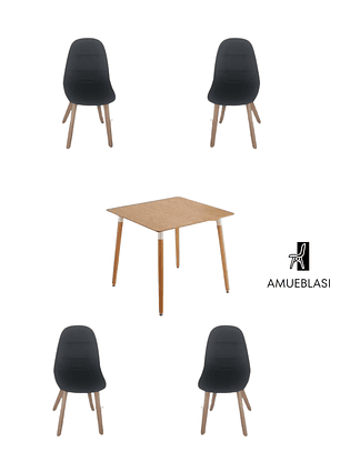 Comedor Mesa Cuadrada Melamina 80x80 cm + Sillas Capitone