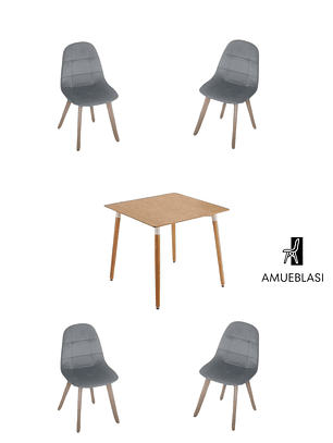 Comedor Mesa Cuadrada Melamina 80x80 cm + Sillas Capitone