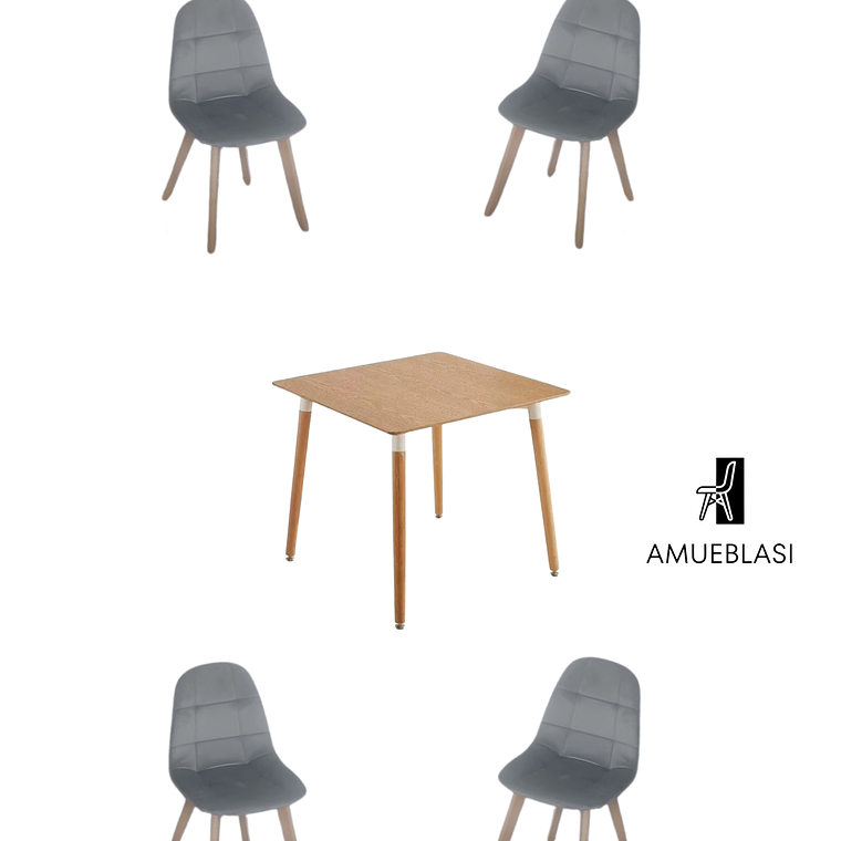 Comedor Mesa Cuadrada Melamina 80x80 cm + Sillas Capitone 2