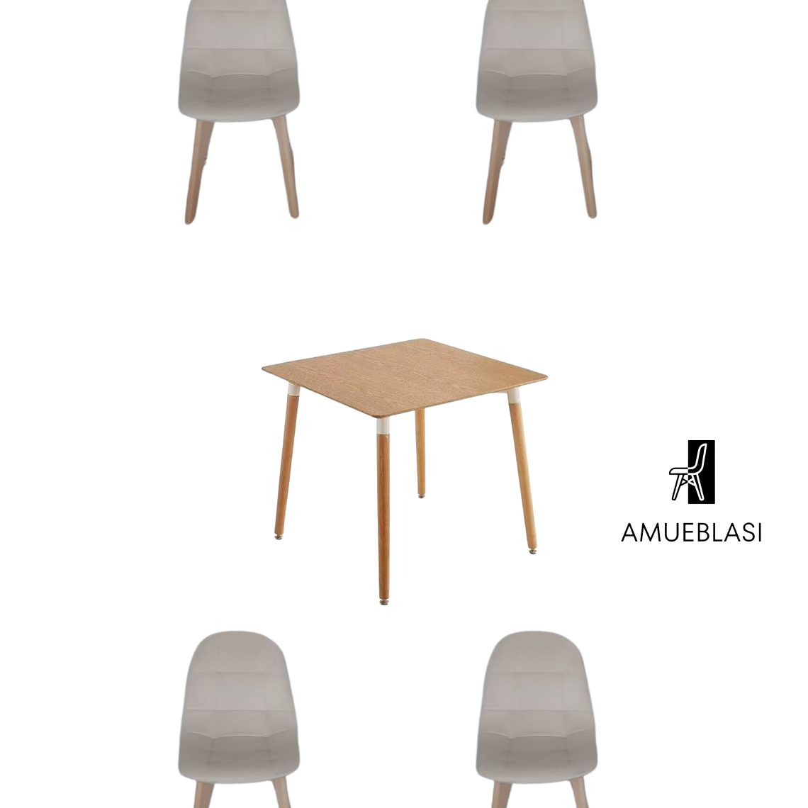 Comedor Mesa Cuadrada Melamina 80x80 cm + Sillas Capitone 3