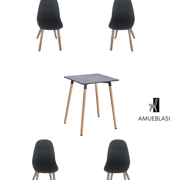 Comedor Mesa Cuadrada Melamina 80x80 cm + Sillas Capitone 4