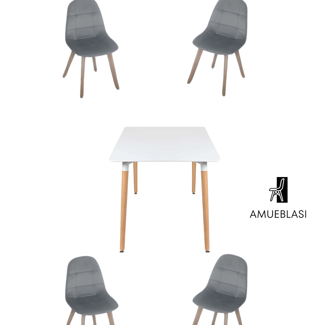 Comedor Mesa Cuadrada Melamina 80x80 cm + Sillas Capitone 8