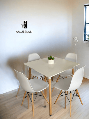 Comedor Mesa Cuadrada De Melamina 80x80 cm + Sillas Eames