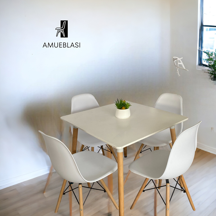 Comedor Mesa Cuadrada De Melamina 80x80 cm + Sillas Eames 1