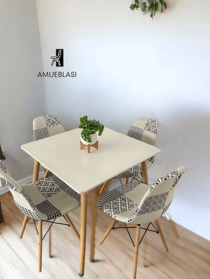 Comedor Mesa Cuadrada Melamina 80x80 cm + Sillas Patchwork