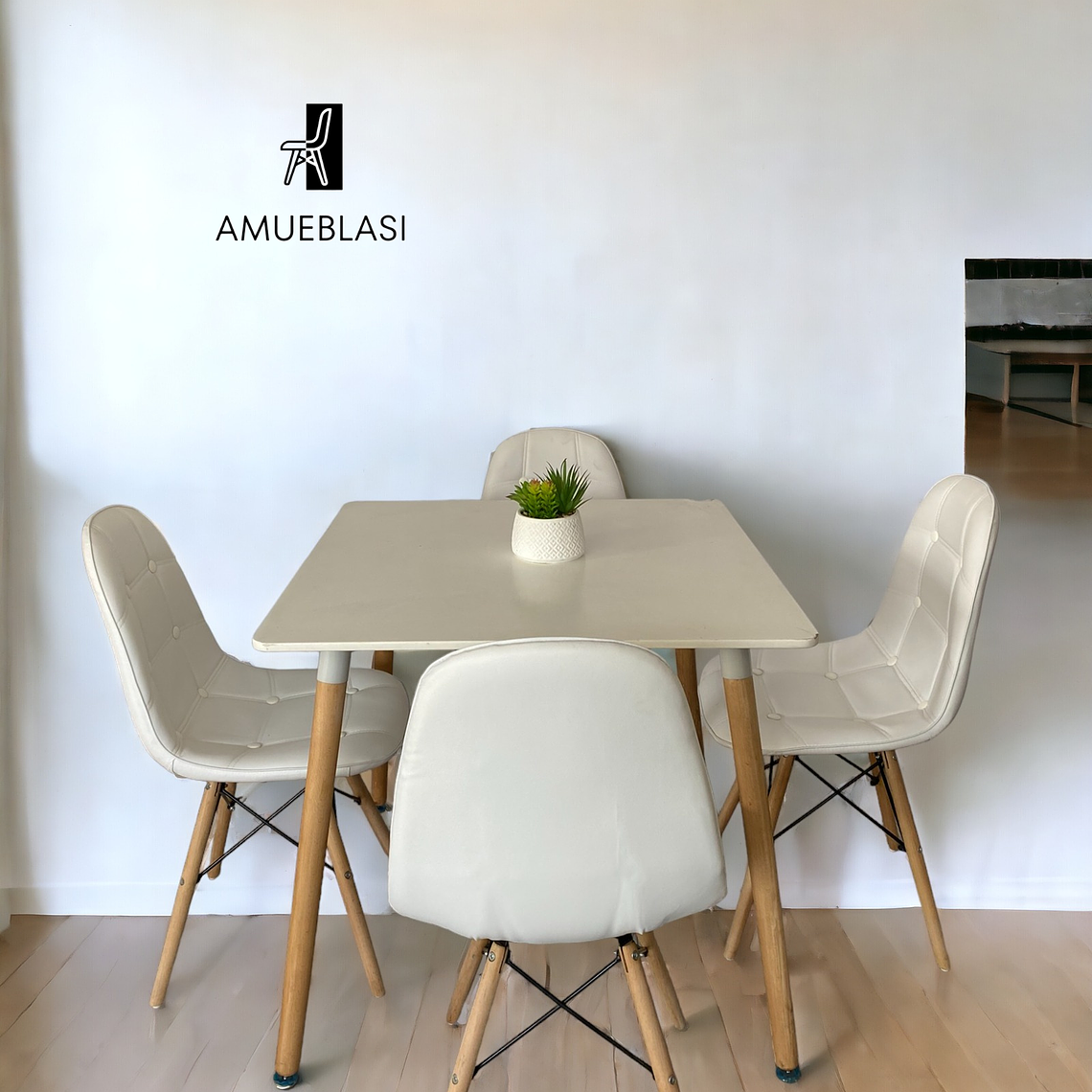 Comedor Mesa Cuadrada Melamina 80x80 cm + Sillas Buckle 1