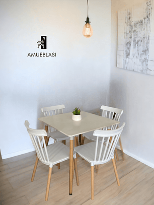 Comedor Mesa Cuadrada Melamina 80x80 cm + 4 Sillas Windsor