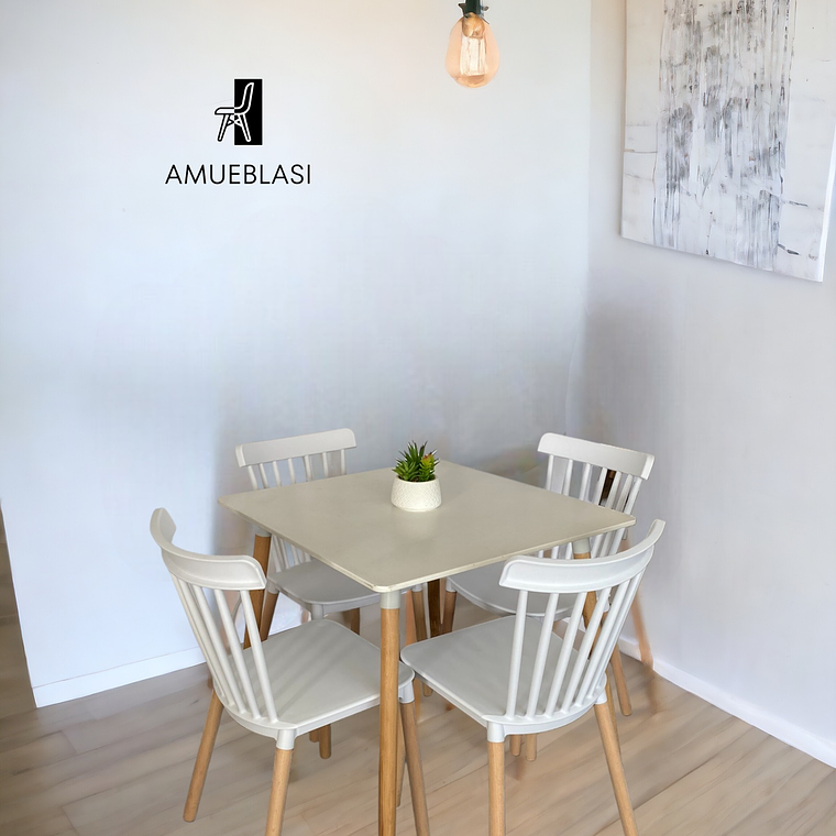 Comedor Mesa Cuadrada Melamina 80x80 cm + 4 Sillas Windsor 2