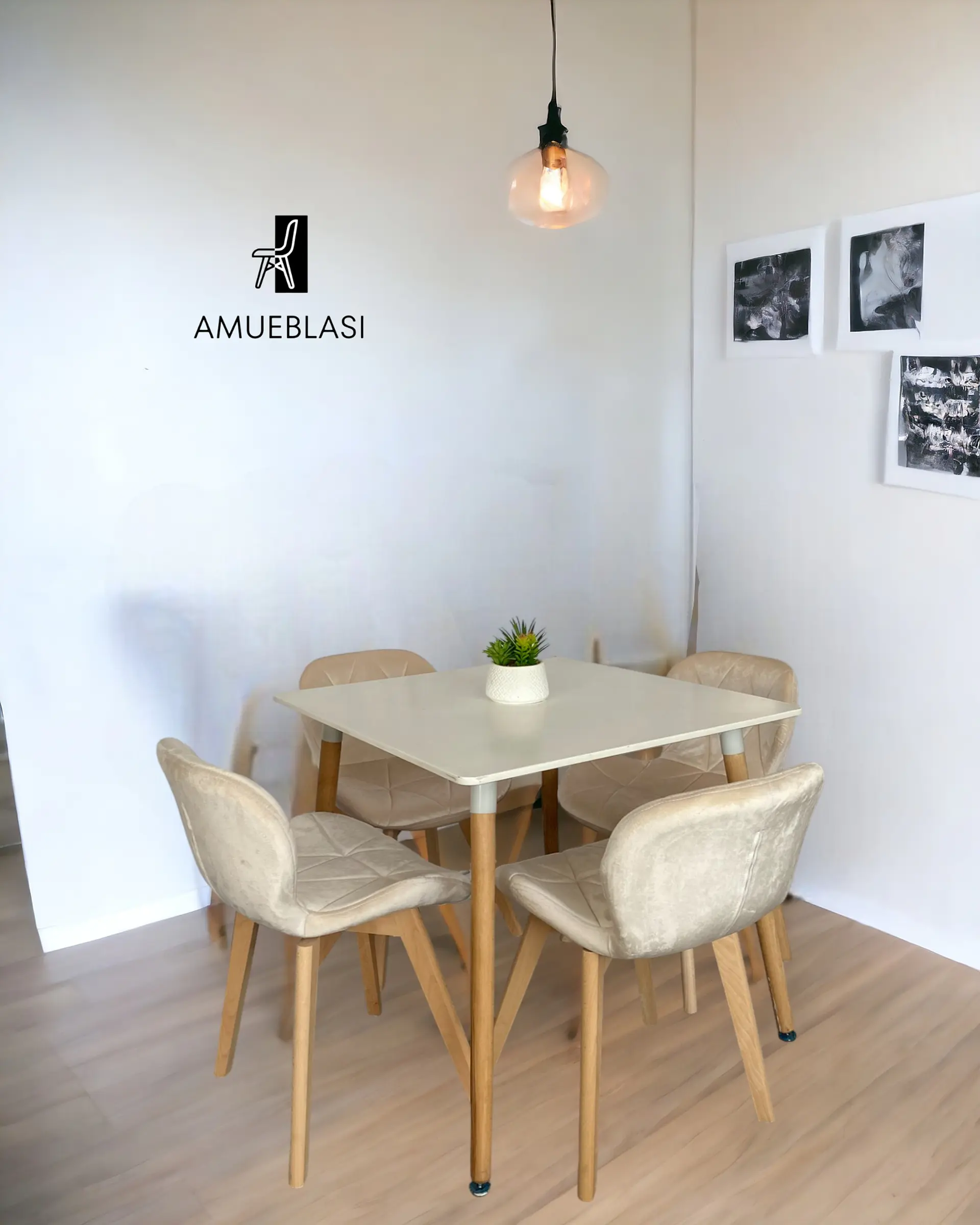 Comedor Cuadrado Melamina con Sillas Radar Velvet 1