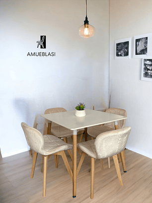 Comedor Mesa Cuadrada Melamina 80x80 cm + Sillas Radar Velvet