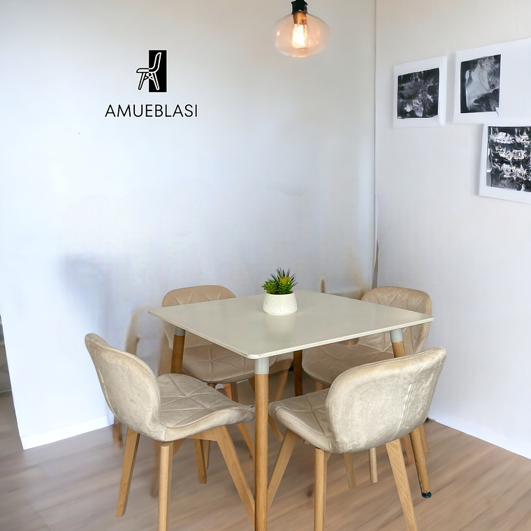 Comedor Mesa Cuadrada Melamina 80x80 cm + Sillas Radar Velvet 1