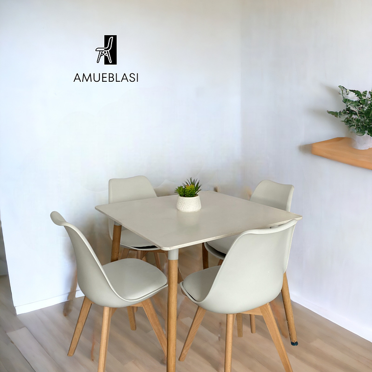 Comedor Mesa Cuadrada Melamina 80x80 cm + Sillas Tulip 1