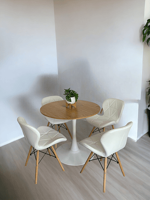 Comedor Mesa Redonda Tulip Madera + Sillas Radar